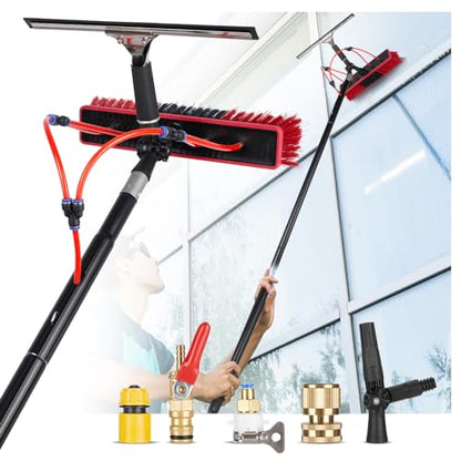 16.5ft Water Fed Pole Kit, Rotatable Solar Panel Cleaning Brush & Squeegee, 2 Dusting Brush, Extendable Black Lightweight Pole for Roof Window - color: 16.5ft, size: Small