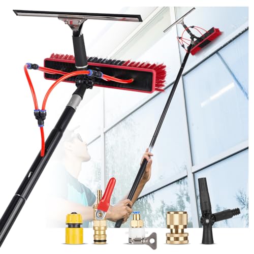 40ft Water Fed Pole Kit, Rotatable Solar Panel Cleaning Brush & Squeegee, 2 Dusting Brushes, Extendable Black Lightweight Pole for Roof Window - color: 40ft, size: Small