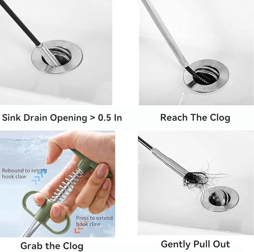 Upgraded 35-Inch Drain Snake Hair Drain Clog Remover, Flexible Grabber Tool with Bonus 60-Inch Drain Brush