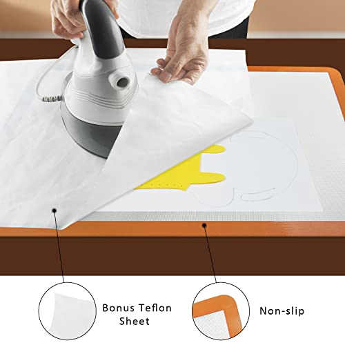 Applique Fusing Mat,17" x 24"Applique Pressing Sheet with See-Through Design for Arts Crafts Creation,Silicone Mat Including Bonus Teflon Coated Pressing Sheet and Silicone Iron Rest Pad - size: 17" x 24"