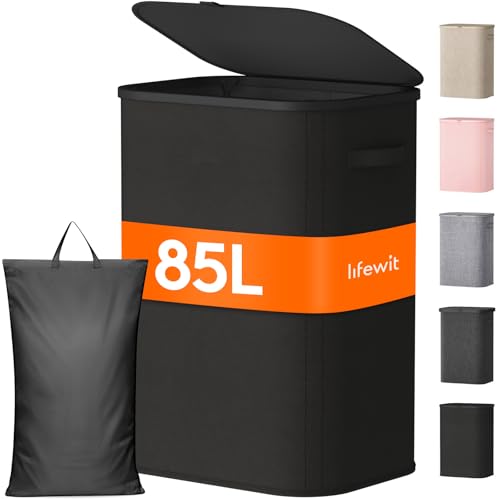Lifewit 85L Large Laundry Hamper with Lid, Removable Inner Bag, Black - color: Black, size: 85L