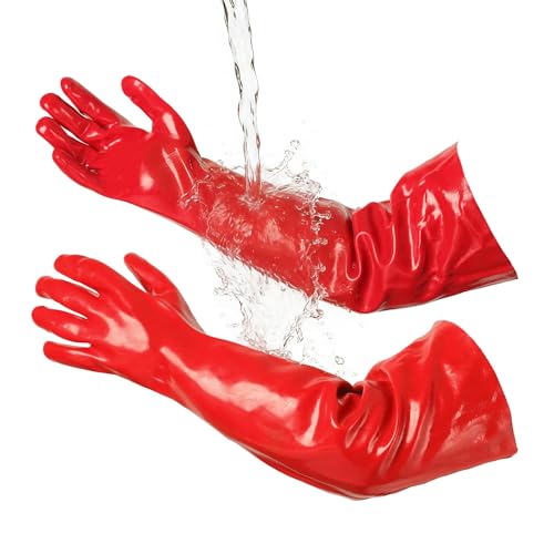 Schwer 23.5" PVC Chemical Resistant Gloves, Heavy Duty Waterproof Work Gloves Resist 212°F Boiling Water, Steam, Acid, Alkali & Oil, Long Glove for Cleaning, Dishwashing and Industrial Work, PR611