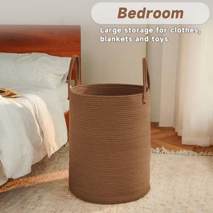 JMvicyroam 100L Cotton Rope Laundry Basket Hamper, Golden Jute - color: Golden Jute, size: 100L