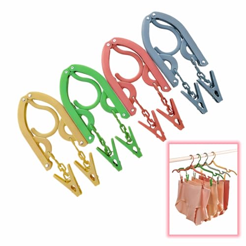 Foldable Hangers 4 Pack - Travel Hangers Collapsible Space Saving, Non-Slip Clothes Hangers with Removable Clips for Suitcase, Camping, Business Trips & Home Closet Organization Four Colors