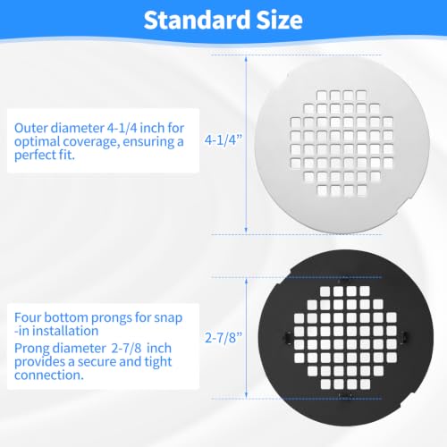 4-1/4" OD Snap-In Shower Drain Cover, Brushed Nickel Strainer Replacement - color: Light Silver
