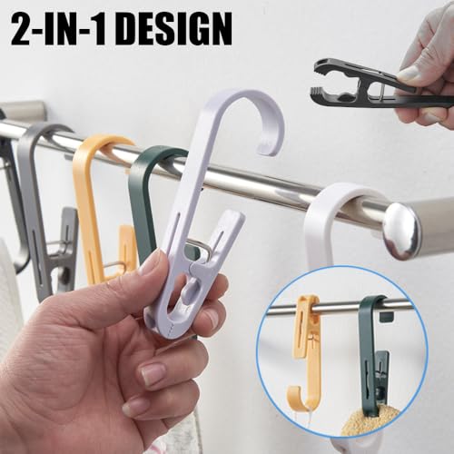 6Pcs Laundry Hooks with Clips Hanger Closet Organizer Clamps Hanging Socks Boot Bras Towels Shower Pegs for Bathroom Wardrobe Kitchen Office Holders Clothes Pins Outdoor, White - color: White