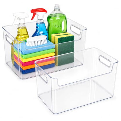 Clear Plastic Storage Bins, Pantry Organizers and Storage, Cleaning Supplies Organizer, Under Sink Storage, Snack Organizer, Multi-Use Organizer Bins for Chips, Vitamin, Spices, Makeup