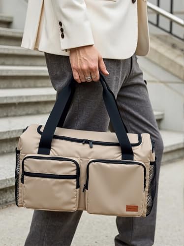 Travel Duffel Gym Bag Large Capacity Adjustable Strap Khaki Travel Unisex - color: Khaki