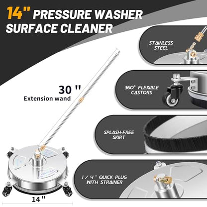 LidoDola 14'' Pressure Washer Surface Cleaner, Power Washer Accessory - size: 14 INCH SILVER