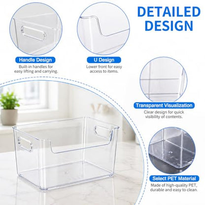 Clear Plastic Storage Bins, Pantry Organizers and Storage, Cleaning Supplies Organizer, Under Sink Storage, Snack Organizer, Multi-Use Organizer Bins for Chips, Vitamin, Spices, Makeup