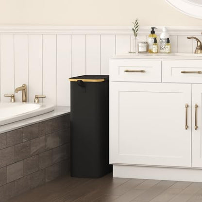 Lifewit 75L Slim Laundry Hamper with Lid and Removable Bag, Black - color: Black, size: 75L