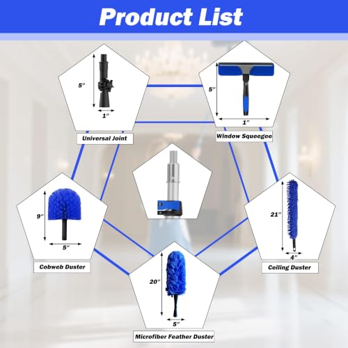 26FT Reach Duster Kits, Window Cleaning kit with 5-20FT Telescoping Extension Pole, Cobweb Duster, Washable Fan Duster for Ceiling, Window Squeegee for Glass and Microfiber Feather Duster - size: 20FT