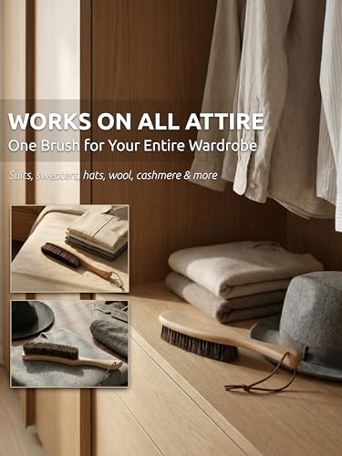 TAKAVU Horsehair Clothes Brush for Suits, Large Beech Wood Handle - color: Beech