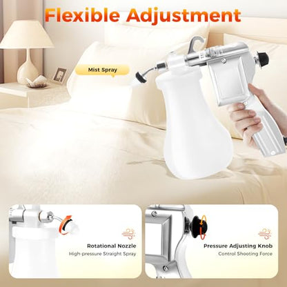 Textile Spot Cleaning Gun Electric, 60W High-Pressure Fabric Stain Remover with 0.65L Tank, Adjustable Spray Nozzle, 110V Upholstery Cleaning Tool for Carpets, Auto Interiors, Apparel(Silver)