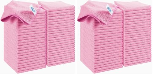 HOMEXCEL 50PK Microfiber Cleaning Cloth, Cleaning Rag for Home, 11.5x11.5in (Pack of 2) - color: Pink