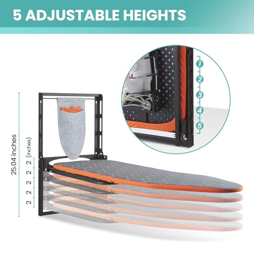 Seiritex Wall Mounted Ironing Board with Iron Holder, 42x14 Compact Mount Foldable Ironing Board for Small Spaces, Space Saving with Cotton Fabric Cover and Silicone Iron Rest - size: 14x42 inches