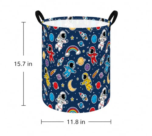 MAIZMZ Kids Storage Bin Astronaut Space Hamper,15.7" D x 19.7" H Waterproof Linen Laundry Basket with Leather Handles for Boys Room, Gifts - color: astronaut space