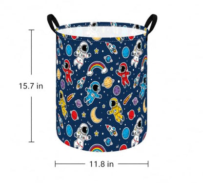 MAIZMZ Kids Storage Bin Astronaut Space Hamper,15.7" D x 19.7" H Waterproof Linen Laundry Basket with Leather Handles for Boys Room, Gifts - color: astronaut space
