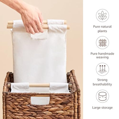 Large Laundry Hamper with Lid and 2 Removable Liner Bags, Natural Handwove Water Hyacinth Clothes Hamper,Wicker Laundry Basket, Foldable, Heightened Feet,Rattan Clothes Laundry Basket - color: Espresso, size: 120L