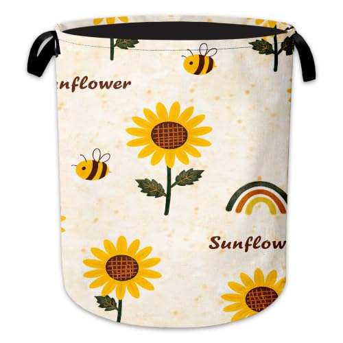 Laundry Hamper, Sunflower Bee Collapsible Rainbow Laundry Baskets Waterproof Oxford Cloth With Handles, Clothes Storage Bucket For Bathroom/Bedroom 16" x 20.8" - color: Sunflower Bee