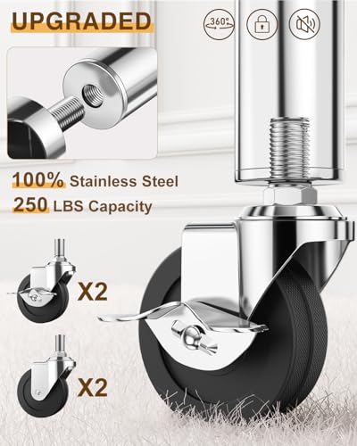Upgraded 100% Stainless Steel Clothing Rack Load 760LBS, Heavy Duty Clothes Racks with Larger & Sturdy Wheel, Extendable & Adjustable Rolling Garment with Shelves for Hanging Portable Closet Rack - color: Chrome, style: 1 Single Rod