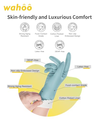 LANON wahoo Cleaning Gloves with Cotton Flocked Liner, Surf Spray, Large - size: Large