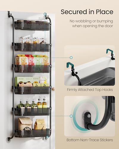 SONGMICS Over the Door Cabinet Organizer, 6-Tier Clear PET Baskets, 53 In H - color: Transparent Black