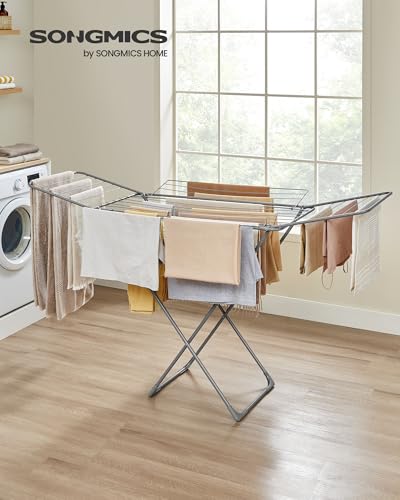 SONGMICS Clothes Drying Rack, Foldable, Heavy Duty, 4 Gullwings - color: Gray, style: 4 Gullwings（31.7"D)