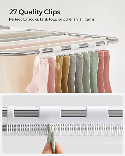 SONGMICS Clothes Drying Rack, Foldable 2-Level Stee Laundry Drying Rack - color: Silver + White, size: 2 Tiers（22"d x 61.8"w x 64.3''h )