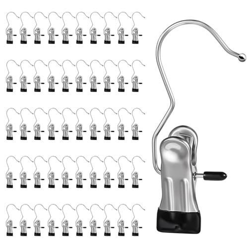 COMNICO Boot Hangers Clips, 100 Pcs Laundry Hooks with Clips Stainless Steel Portable Clothes Pins Closet Hanger Organizer for Wardrobe Travel Pants Jeans Clothes Hats Towels
