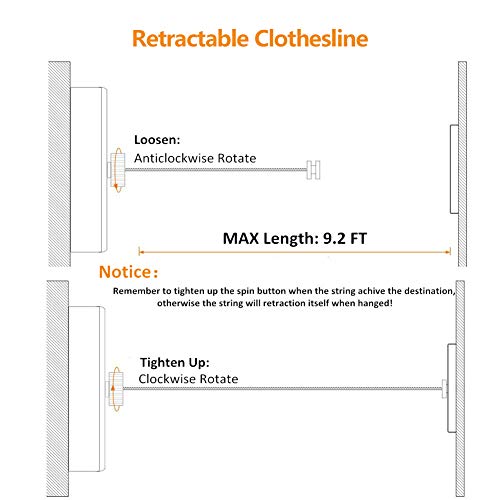 JOOM Retractable Clothesline,9.2 FT Wall-Mounted Laundry Drying Line,Chrome - color: Chromium