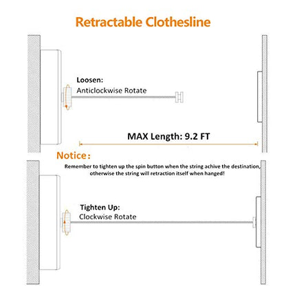 JOOM Retractable Clothesline,9.2 FT Wall-Mounted Laundry Drying Line,Chrome - color: Chromium