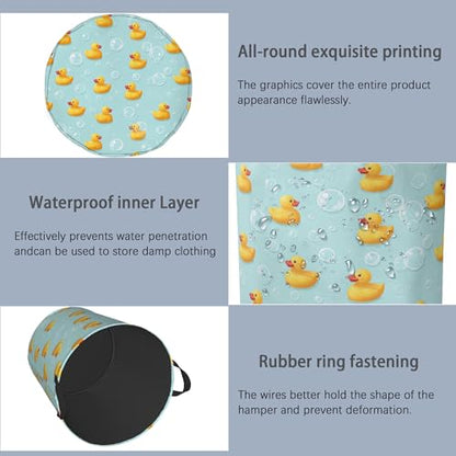 Cute Duck Laundry Basket,Foldable with Handles Tote Bag Oxford Cloth for Bathroom Bedroom Dirty Clothes Storage Bucket 16" x 20.8" - color: Cute Duck