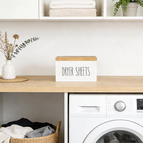 Dahey Dryer Sheet Holder, Laundry Wooden Container Holds 180 Sheets, White - color: White
