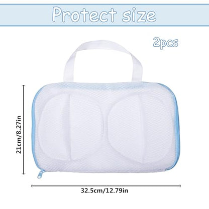 Bra Washing Bags for Laundry 2 Pcs Bra Laundry Bag with 3D Protective Bracket & Zipper Anti-Deformation BraWash Bag for Washing Machine & Storage, Women's Delicates Underwear(Applicable to A-C Cups)