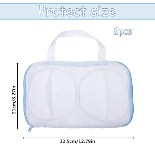 Bra Washing Bags for Laundry 2 Pcs Bra Laundry Bag with 3D Protective Bracket & Zipper Anti-Deformation BraWash Bag for Washing Machine & Storage, Women's Delicates Underwear(Applicable to A-C Cups)