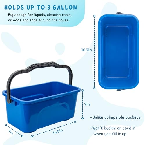 Bucket for Household Cleaning, 3 Gallon Plastic Rectangle Water Bucket with Handle for Car and Window Washing, Blue - color: Blue