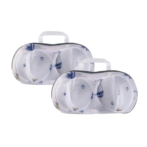 2Pcs Bra Mesh Laundry Bags for Delicates with Premium Zipper Bra Washing Bag for Laundry，Lingerie Bags for Washing Delicates underwear,integrated washing and care - color: Sailing boat-2PCS