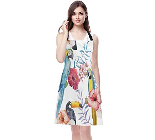 EKOBLA Bird Aprons Watercolor Flower Print Animal Parrot Branches Beautiful Summer Plant Waterproof Resistant Chef Cooking Kitchen BBQ Adjustable Aprons for Women Men 27x31 Inch - color: Multi-a10