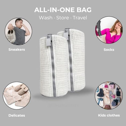 Shoe Washing Bag for Washer & Dryer – 2 Pack Sneaker Laundry Bags with Thick Microfiber Protection Mesh Shoe Wash Bag for Shoes & Delicates – White - color: White