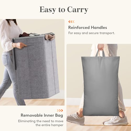 Lifewit 185L 3 Section Laundry Hamper with Lid, Laundry Basket, Light Gray - color: Light Gray, size: 185L