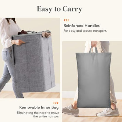 Lifewit 185L 3 Section Laundry Hamper with Lid, Laundry Basket, Light Gray - color: Light Gray, size: 185L