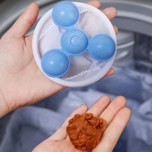 2Pcs Washing Machine Hair Filter Floating Pet Fur Lint Hair Removal Catcher Reusable Mesh Dirty Collection Pouch Cleaning Balls (Blue) - color: Blue