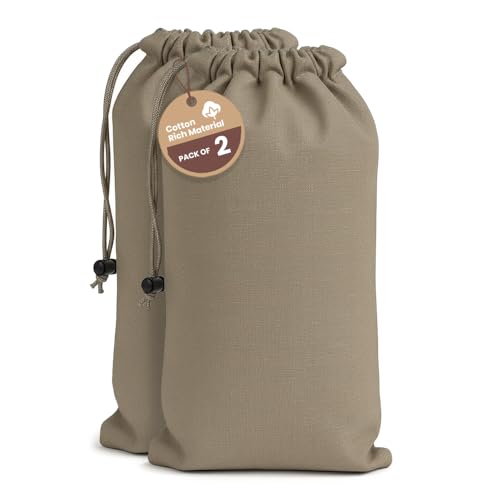 LFH Cotton Rich Shoe Storage Bags with Drawstring, Dustproof Breathable Reusable Organizer, Perfect For Travel, Dorm, Hotel, College, Gym, Easy to Carry Machine Washable 12"x17" (Pack of 4) - Chambray - color: Chambray, size: 12"x17" (Pack of 4)