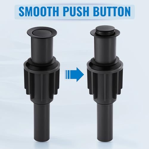 ALEASHA Pop Up Sink Drain Without Overflow, Bathroom Sink Drain Vessel Sink Stopper Pop Up Sink Drain Stopper, Pop Up Drain for Bathroom Sink Drain Strainer for Hair Catcher, Matte Black - color: Matte Black, style: Without Overflow
