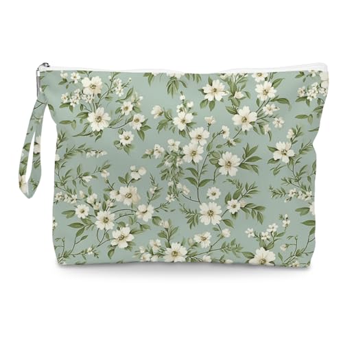 Fokongna Floral Print Wet Bag, Small Portable Waterproof Multi-Functional Organizer for Women, Green Tiny White Floral, Ideal for Daily, Beach & Travel - color: Green Tiny White Floral