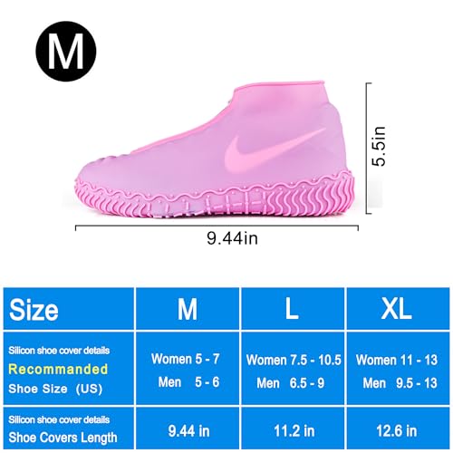 Shiwely Waterproof Shoe Covers, Silicone Reusable Shoe Cover Non-slip Durable Zipper Elastic Rain Cover Protection for Men Women (M (Women 5-7, Men 5-6), Pink) - color: Pink, size: M (Women 5-7, Men 5-6)