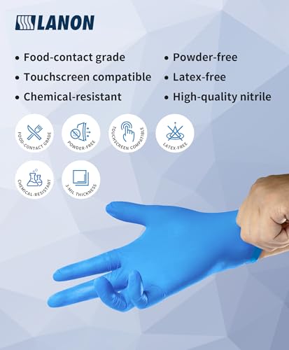 LANON Blue Food Safe Disposable Nitrile Gloves,Cooking Gloves,Medium - color: Blue, size: Medium (Pack of 100)