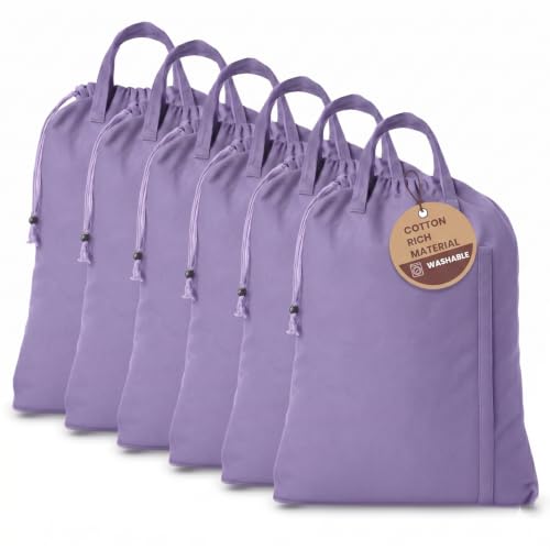 LFH Home Cotton Rich Large Premium Canvas Laundry Bag, Heavy Duty Washable Laundry Hamper with Drawstring & Handles, Multi-Use Clothes Storage for Home, Travel & College 20"x30" (Pack of 6) - Lavender - color: Lavender, size: 20"x30" (Pack of 6)