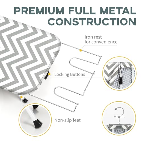 Folding Ironing Board for Small Space, RAINHOL 31"x 12" Gray White Stripes - color: Grey Stripe, size: Steel Mesh